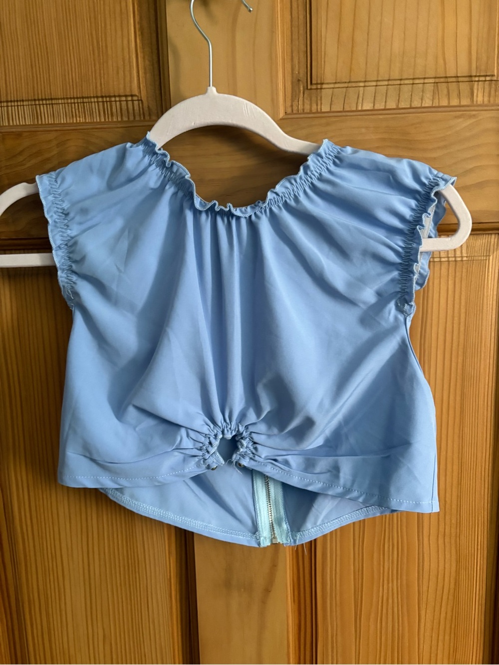 Soft Light Blue Midi Dress with Gathered Front Detail